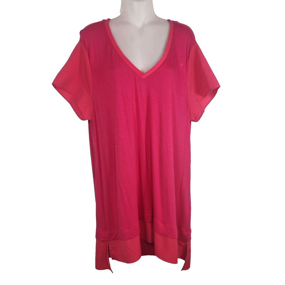 Diane Gilman Womens Tunic Top Size Large Pink Mixed Media Lagenlook Short Sleeve